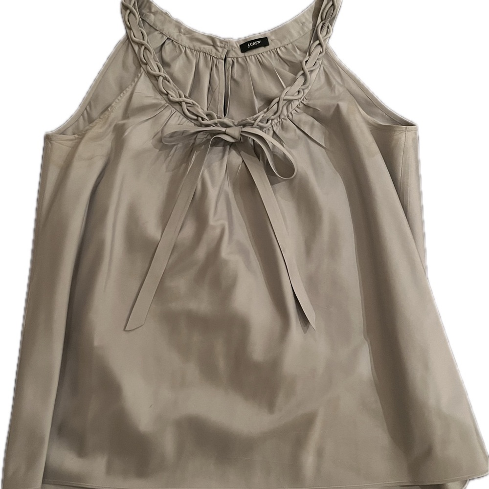 J Crew 100% silk sleeveless top with neckline details. Size 8. Silver